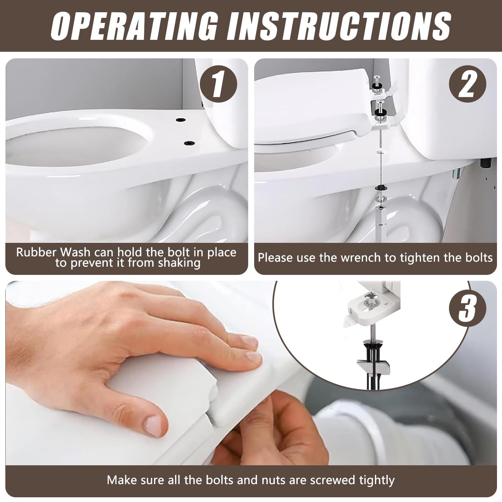 Toilet Seat Bolts 4 Sets Heavy Duty Stainless Steel Fastener Bolt Kit with Nuts & Washers Non-Slip Expansion Fixings for Universal Toilet Seat Hinges Rust-Resistant & Reusable (B) - Image 4