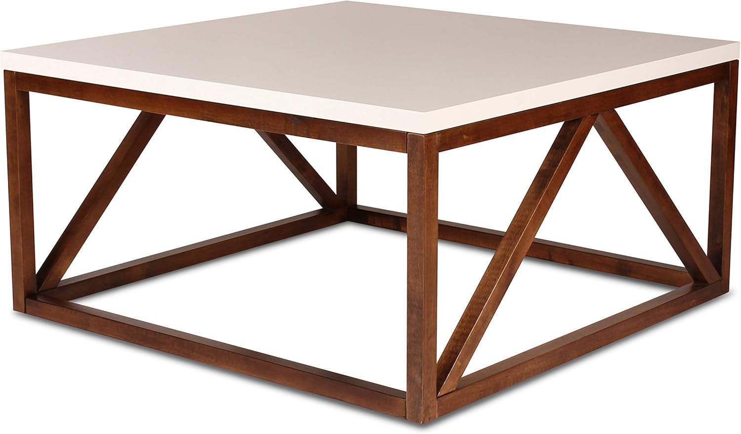 Kate and Laurel Kaya Two-Toned Wood Square Coffee Table with White Top and Walnut Brown Base