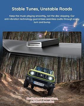 Portable CD Player for Car, External Car CD Player USB Plug & Play, Built-in Decoder for Enhanced AUX Sound, Anti-Skip, Resume Function, Compatible with Most Cars, SUVs, Trucks, TV, PC