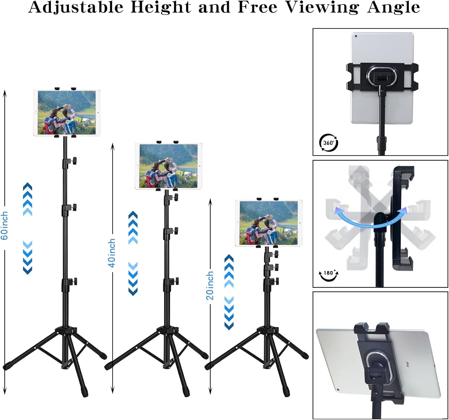 New Arrivals Raking Ipad Tripod Stand, Ipad Stand Floor with Height Adjustable & Tablet Stand Holder with 360° Rotating for 5.5-12.9 Screen Cellphone, Tablets, iPad, Kindle and Live Streaming, Speeches, YouTube