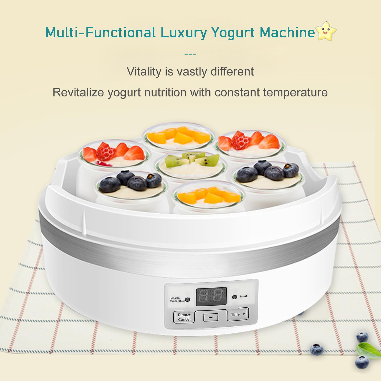 Yogurt Natto Maker Machine, 1.7L Automatic Yogurt Maker with Timer and Constant Temperature Control, Greek Yogurt Machine Rice Wine Maker with 7 Glass Jars