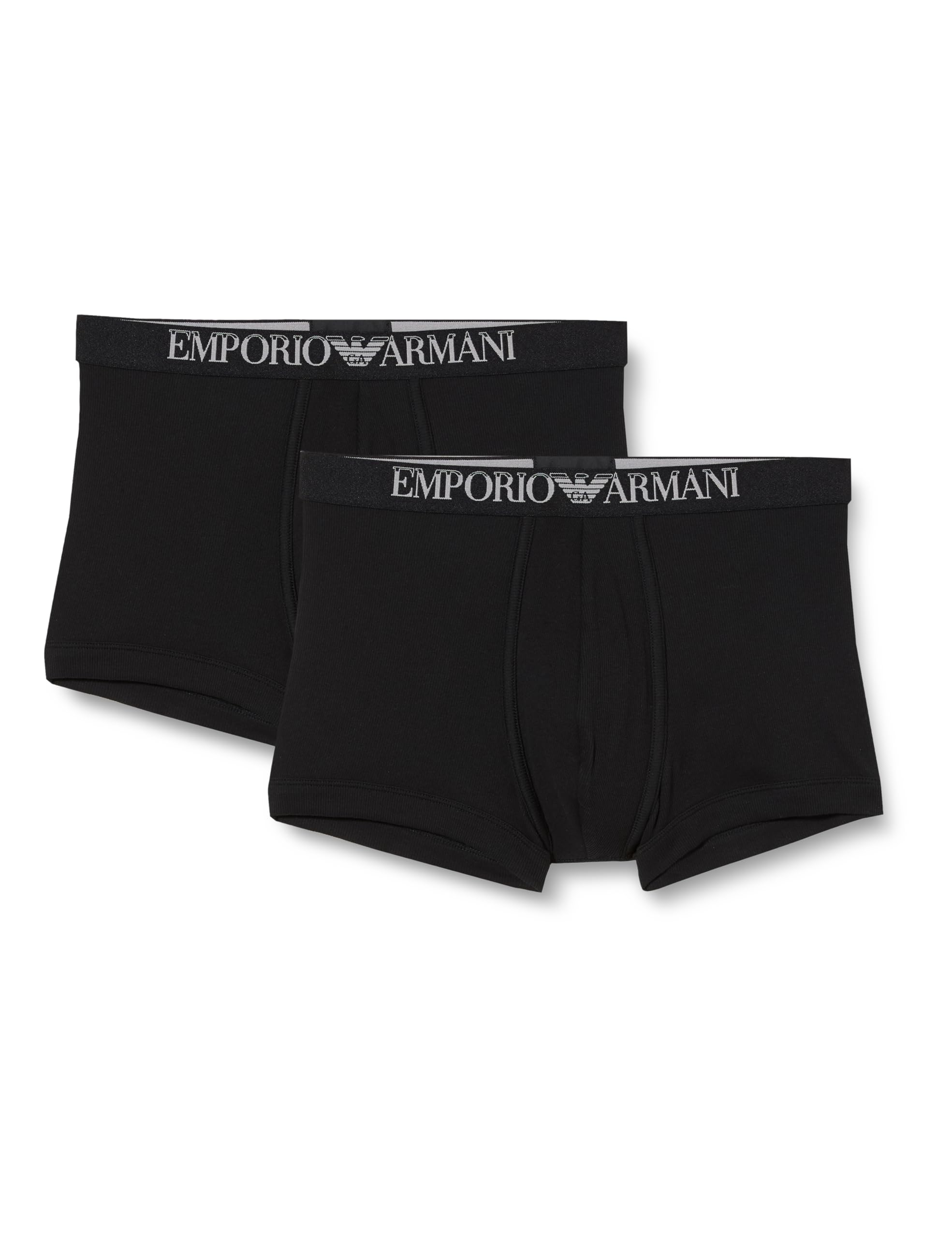 Emporio Armani Men's Ribbed Stretch Cotton 2-Pack Trunk, Marine/White, XL (Pack of 2)
