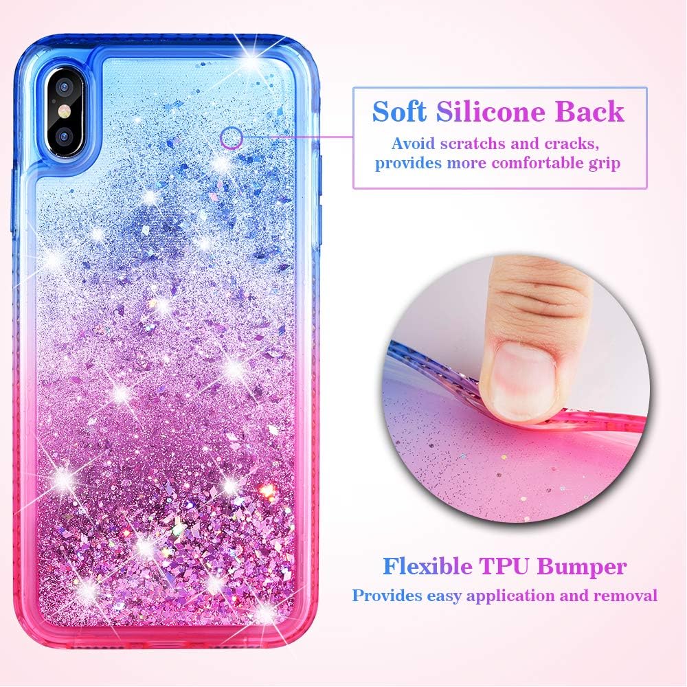 Ruky iPhone Xs Max Case, iPhone Xs Max Case for Women, Glitter Liquid Floating Bling Diamond Colorful Quicksand Series Soft TPU Protective Case for Girls Women for iPhone Xs Max 2018 (Blue Pink)
