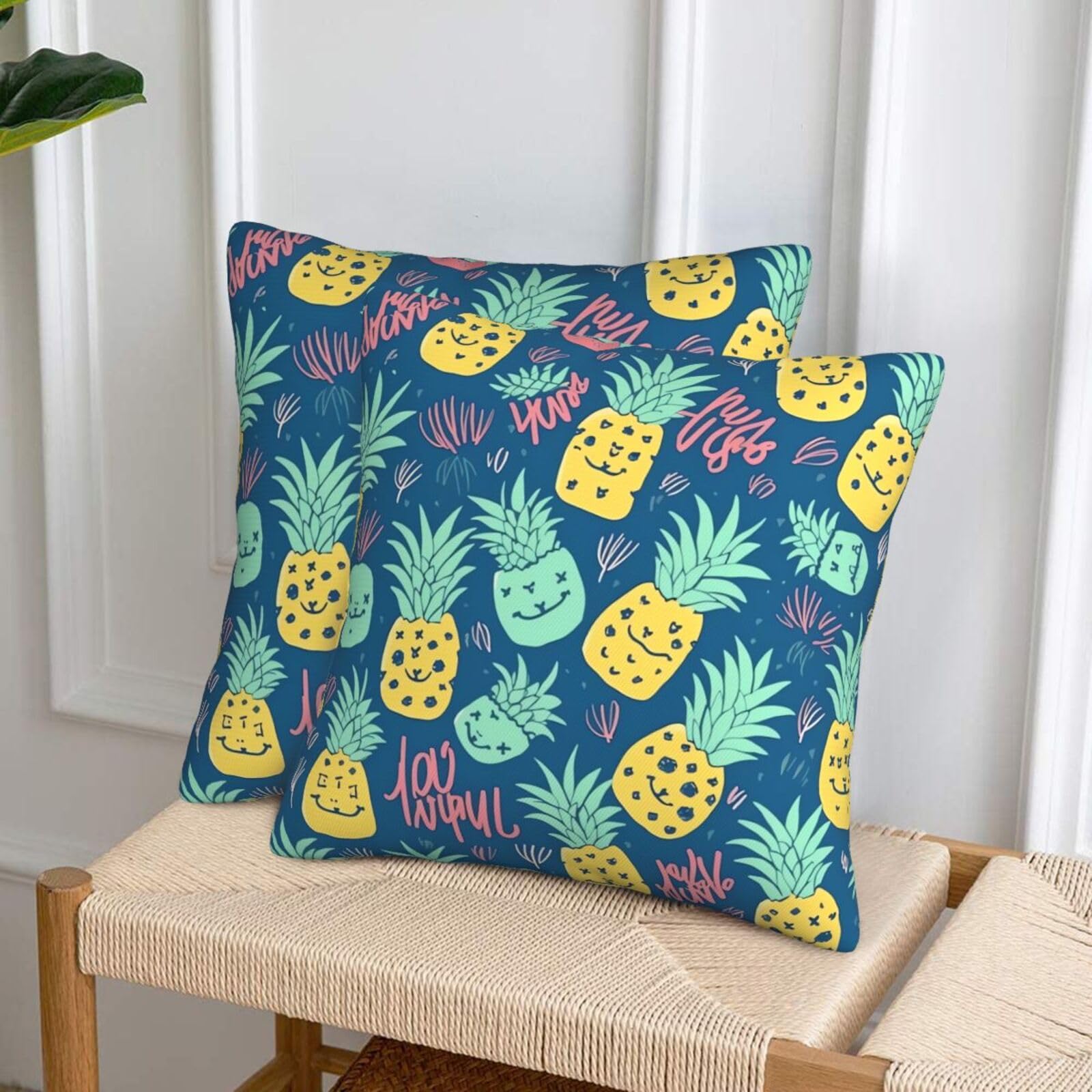 NONHAI Decorative Throw Pillow Covers Set of 2, 18"x18" Square Cushion Case Soft Comfy Cute Pineapple Pattern Throw Pillows for Couch Cushion Livingroom Farmhouse Home Decor Pillowcases