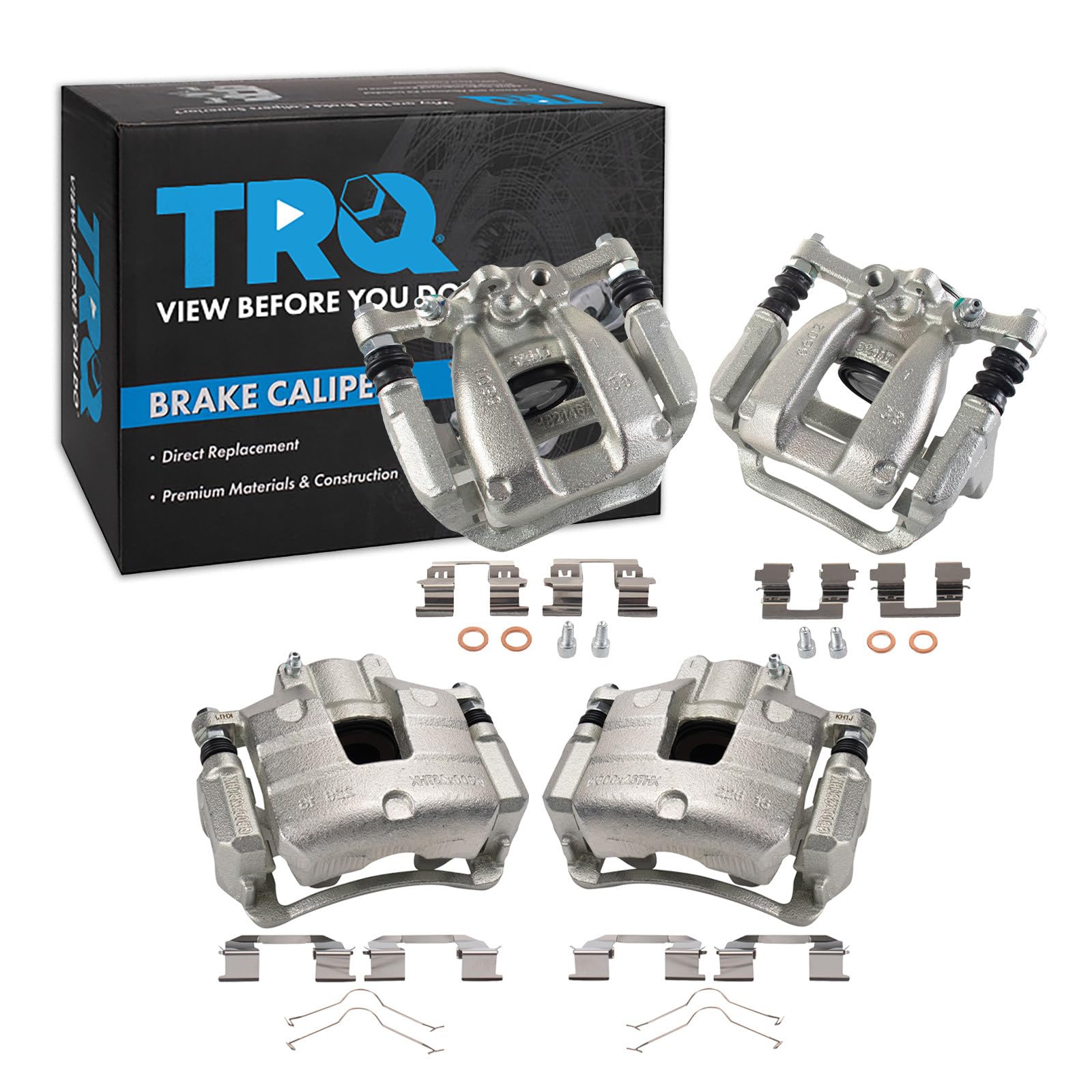 TRQ Front and Rear Brake Caliper Set Zinc Coated Brackets Hardware Compatible with 2017-2019 Buick LaCrosse 2016-2018 Chevrolet Malibu 2018-2020 Equinox 2018-2020 GMC Terrain