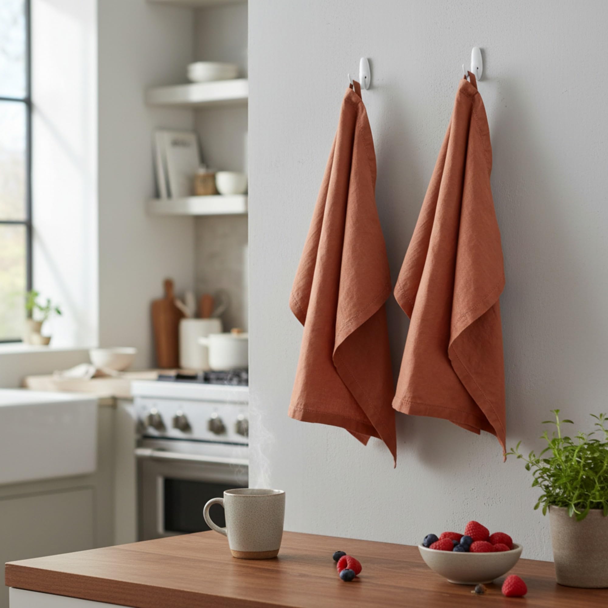 Set di 2 strofinacci da cucina in lino, 50 x 68 cm, 100% puro lino lavato con pietre e orlo a giorno, set da 2 pezzi
