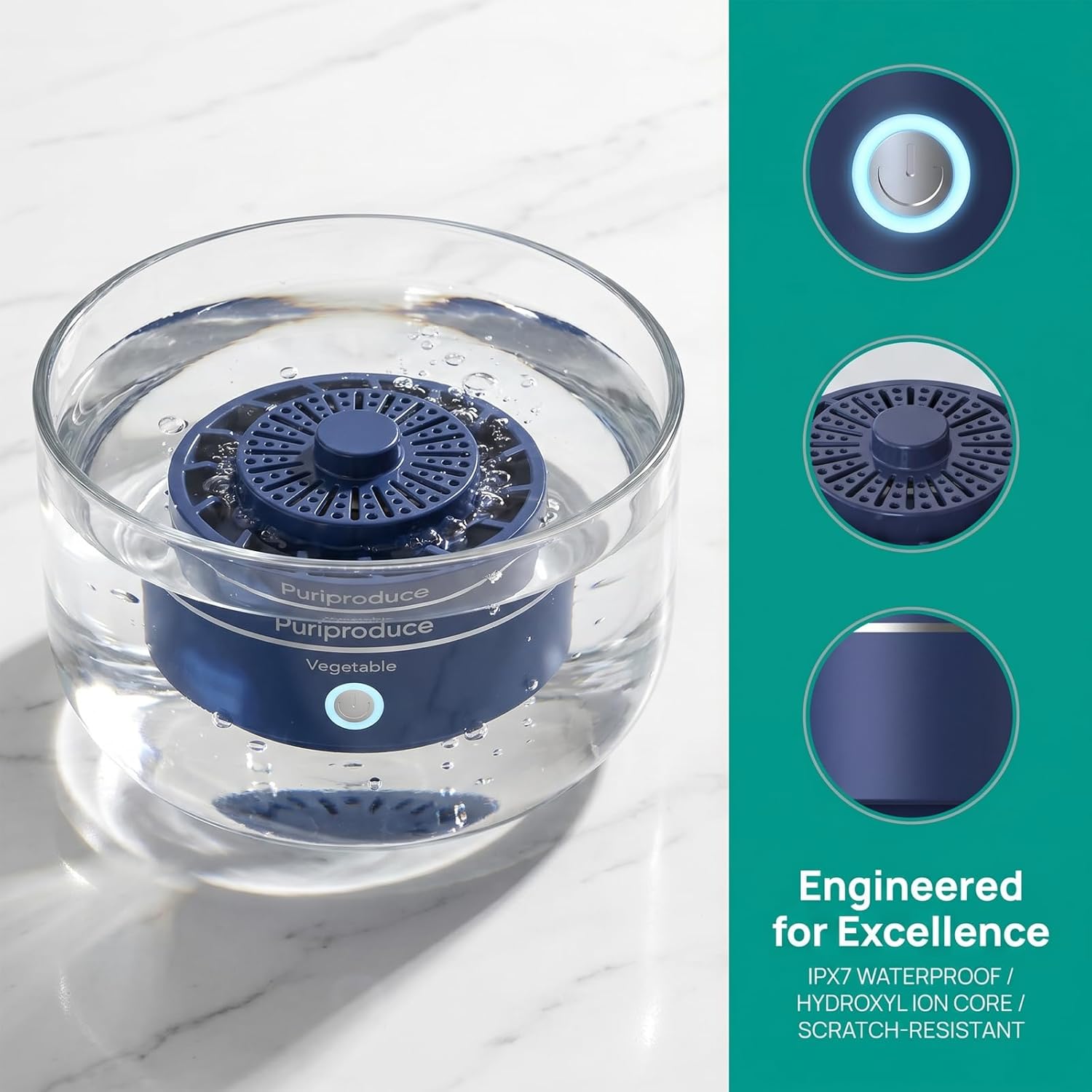 Cleaner, Portable Food Purifier Machine for Removing Surface Impurities, Wax & Grime, IPX7 Waterproof Wireless Produce Washer for Fruits, Meat, Veggies - Kitchen Gadget. (Blue)