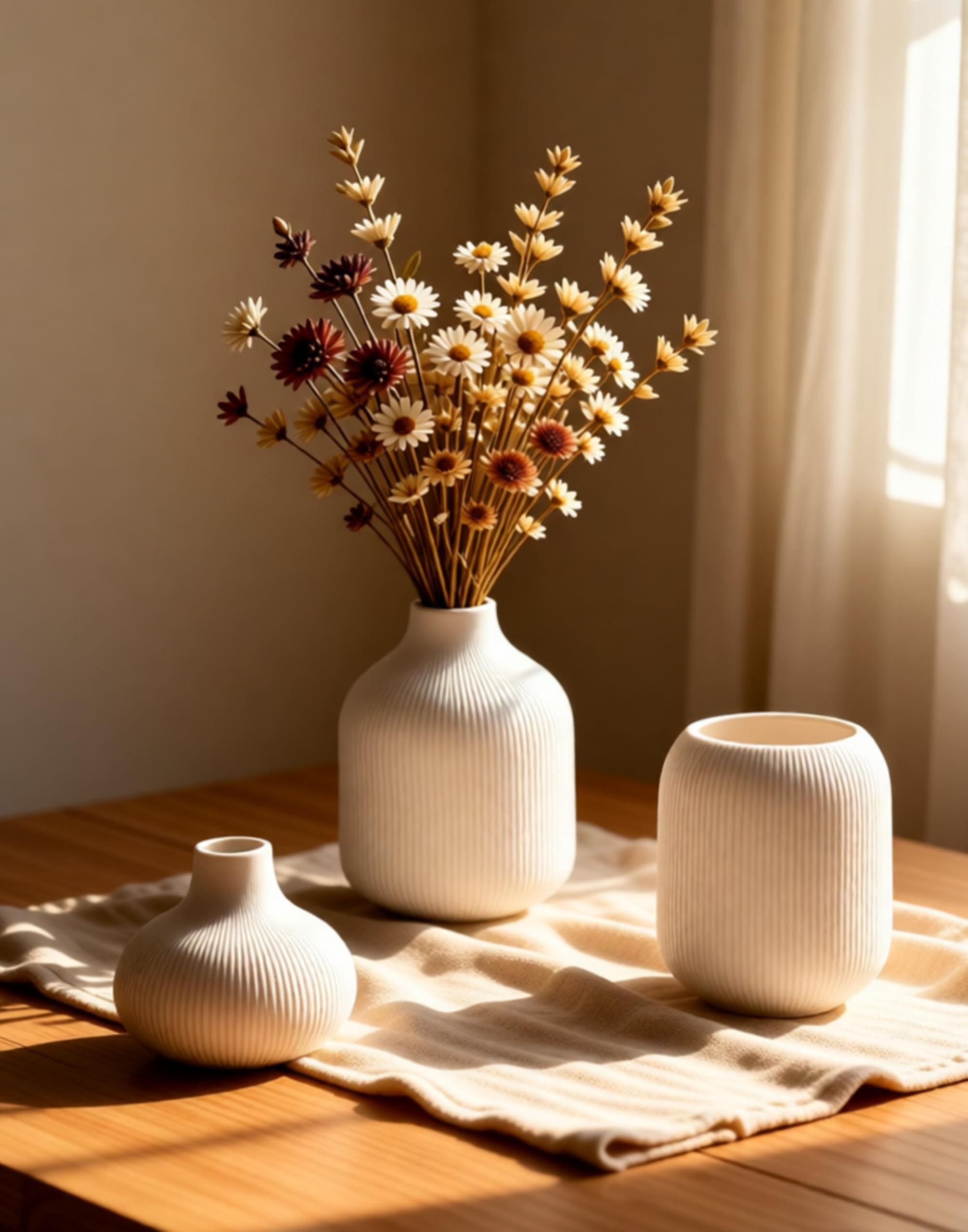 Set di vasi in Ceramica, Bianco Vaso Nordica Boho Decorativo per Camera da Letto, Cena Tavolo (15 Bianco)