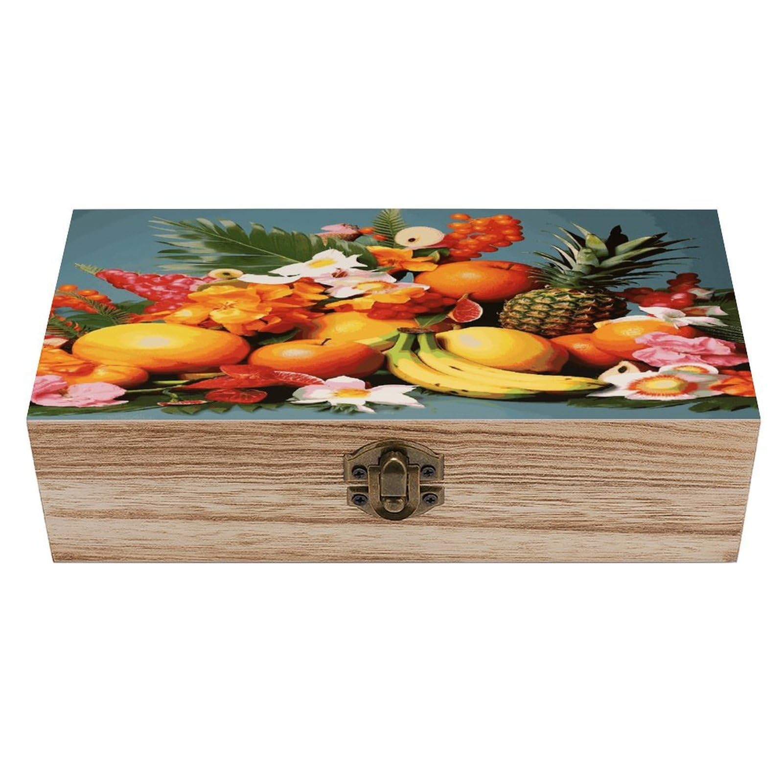 VstaDank Tropical Fruits And Flowers Wooden Storage Box Wooden Keepsake Box with A Hinged Lid Fashion Memory Treasure Boxes Decorative Jewelry Case for Crafts Photo Home Decor Wood Gift Box