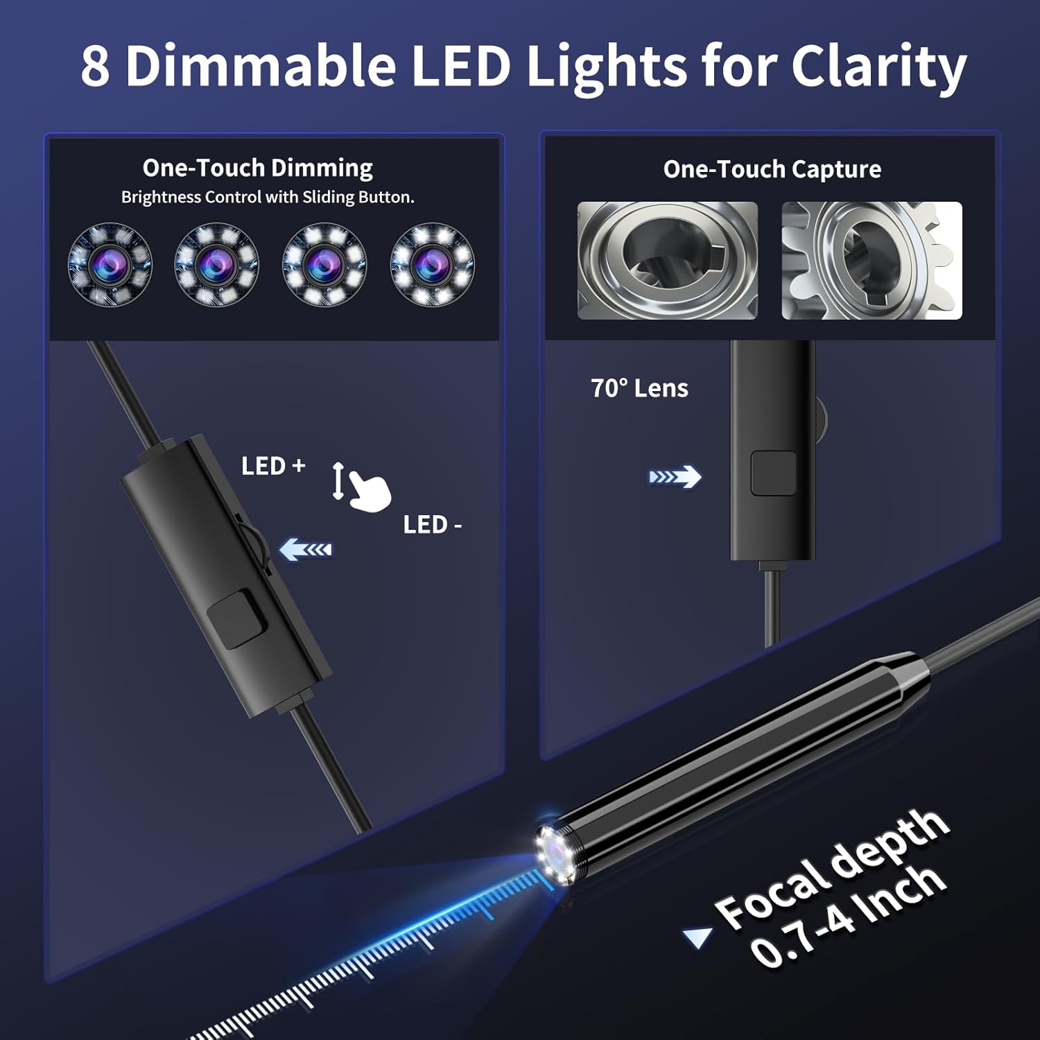 Endoscope Camera with Light, 1920P HD Borescope Inspection Camera with 8 Adjustable LEDs, IP67 Waterproof Semi-Rigid Snake Cable for Android, iPhone, and iPad(16.4ft, Single Lens)
