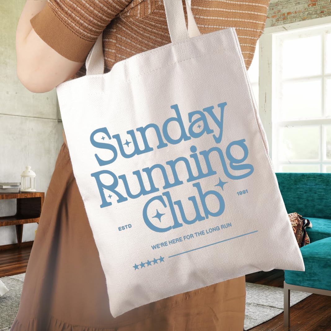 WCGXKO Sunday Running Club Tote Bag Jogger Jogging Runner Fitness Gym Gift Designed for Runners