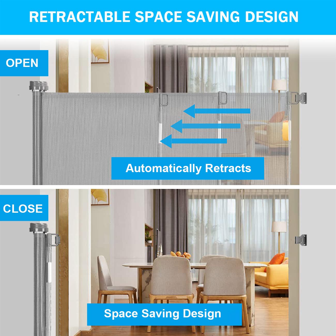 Cancelletto estensibile per scale, 0-150 cm Porta retrattile e cancelletto per bambini e animali domestici, barriera per bambini estensibile, adatto per Scale Interni Esterni Corrido (Grigio)