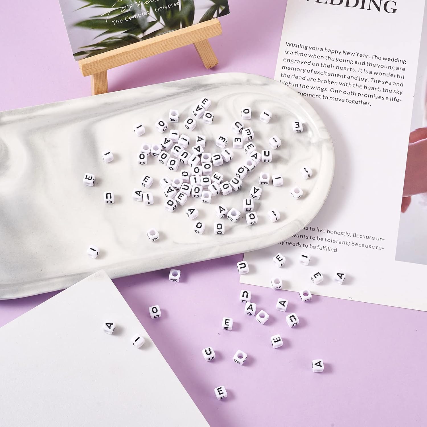 FASHEWELRY 500Pcs Vowel Cube Acrylic Letter Beads 6x6mm White A/E/I/O/U Initial Alphabet Beads for DIY Bracelet Necklace Jewelry Making - Image 2