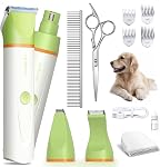 Unibono Clippers pour chiens avec pince à la patte, tout-en-un Kit de grooming pour chiens Faible bruit électrique Rechargeable Petit rasoir silencieux pour animaux de compagnie avec ciseaux en acier inoxydable Garde pour chiens Chats à la maison