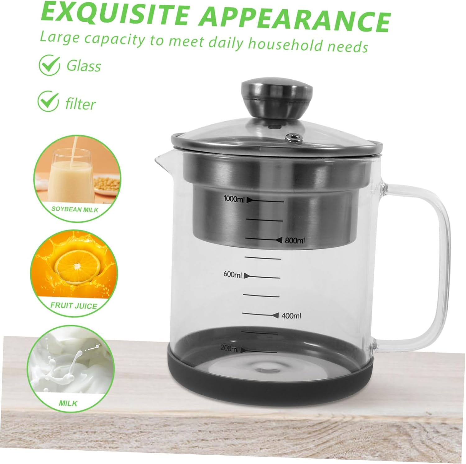 Fine Mesh Strainer Pot Stainless Steel Soybean Milk Container with Scale Easy to Clean Tea Filter for Kitchen Use for Juices Hot Tea and Cooking