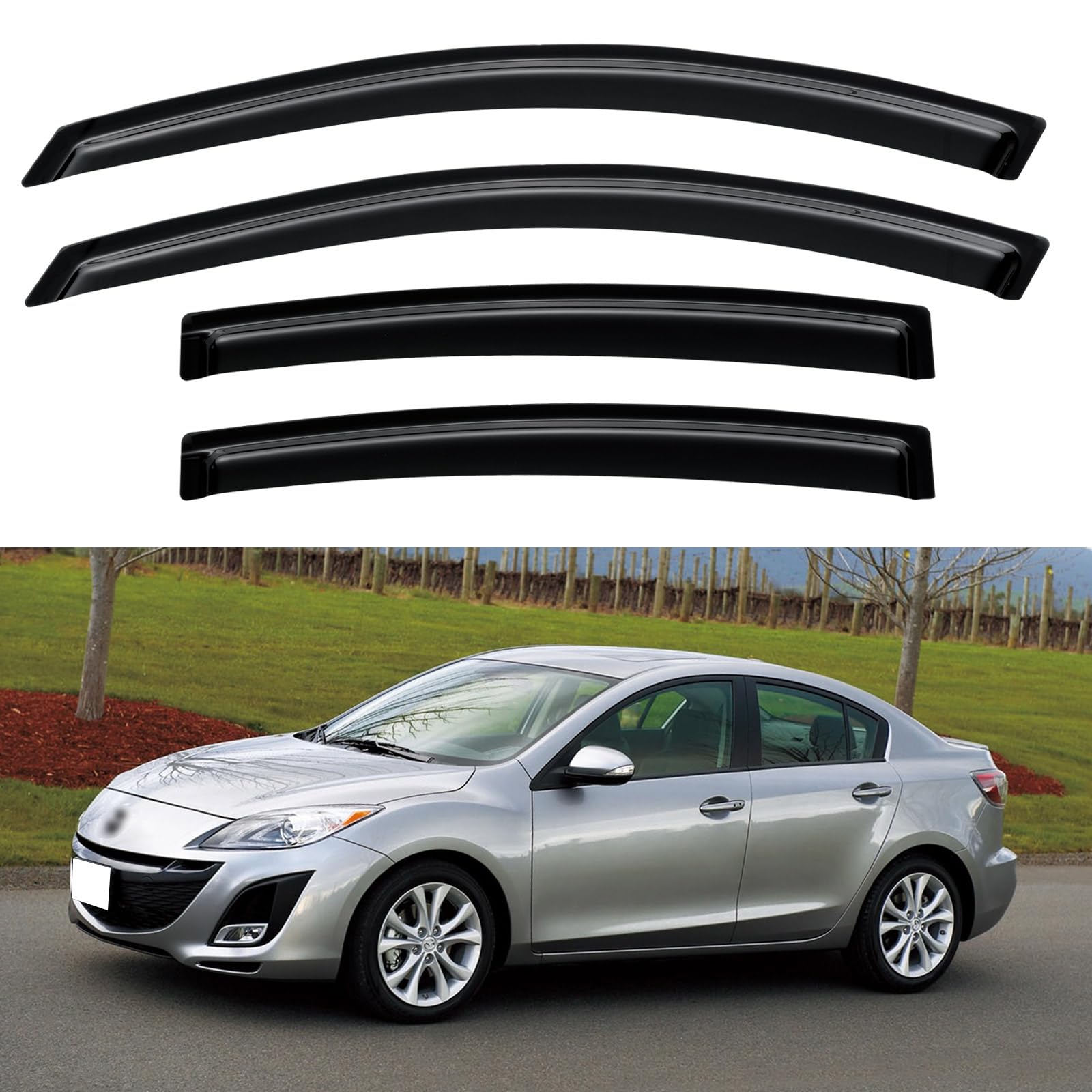 Window Visors Rain Guards for 2010 2011 2012 2013 Mazda 3 Sedan | Out-Channel Window Vent Wind Deflectors Visors Shades Protectors for 10 11 12 13 Mazda 3 (Not for Mazda 3 Hatchback)