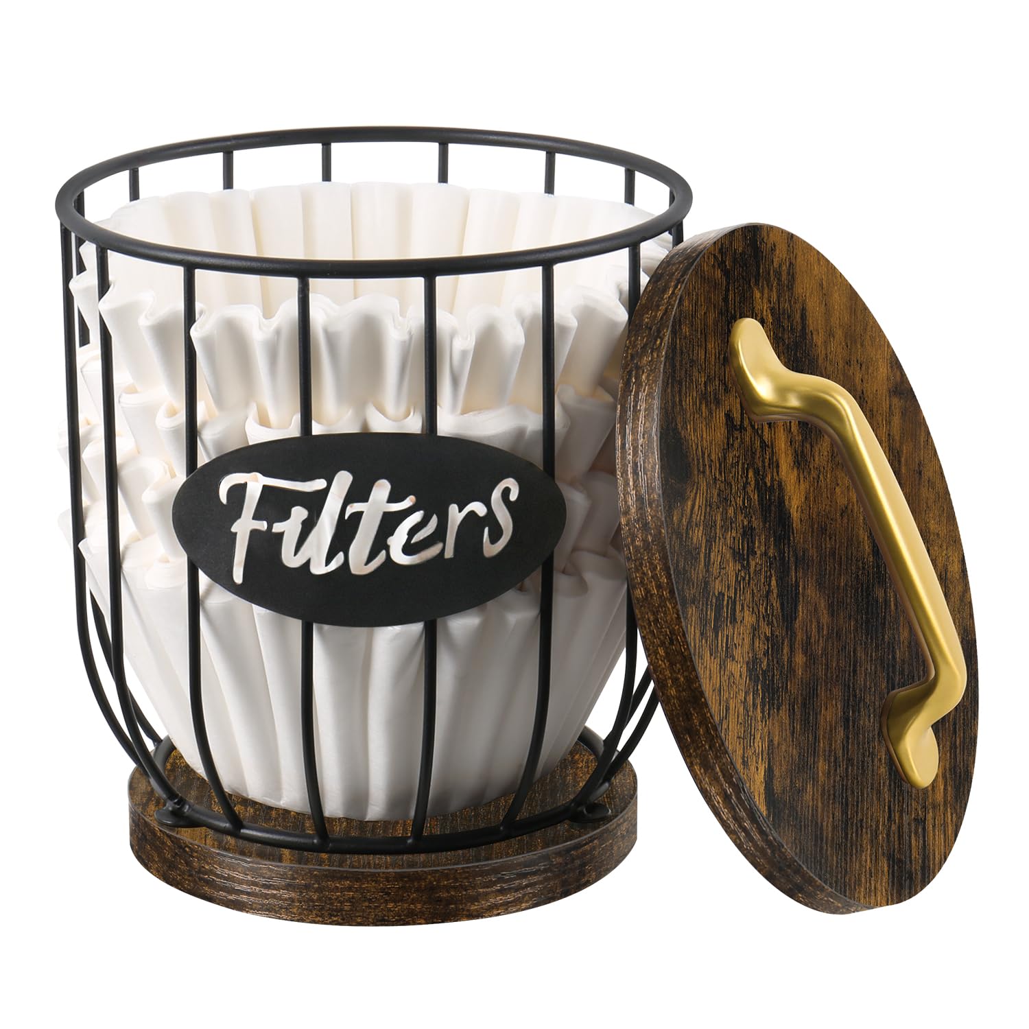 YINMIT Coffee Filter Holder with Wooden Lid,K Cup Holder Organizer,Coffee Filter Storage Container Basket,Coffee Filter Dispenser for Counter,Coffee Pod Holder