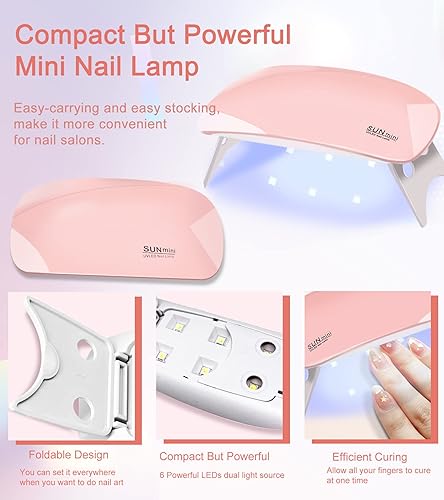 Miniatura 3 de Kit de uñas de gel de polietileno, 6 colores de gel de uñas con lámpara de uñas, kit de extensión de uñas con solución antideslizante, capa base