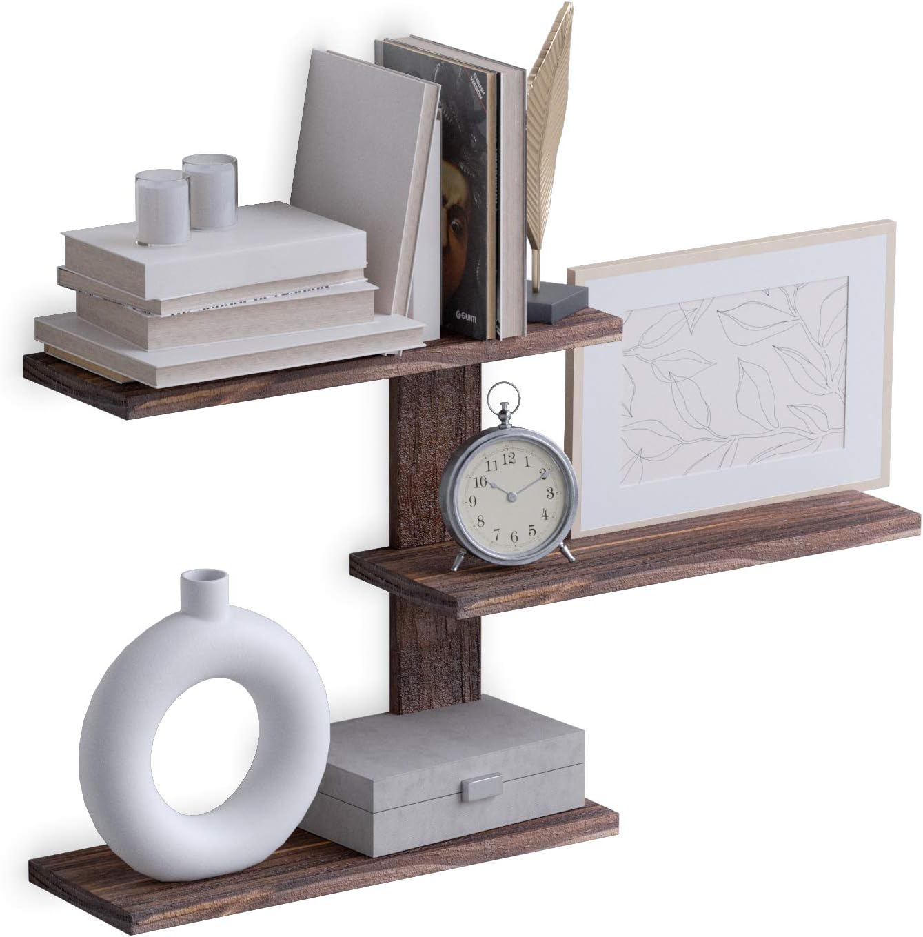 Rustic State Passi Wall Mount 3 Tier Adjustable Floating Shelves Solid Wood with Bracket - Picture Ledge Photo Frame Display for Living Room Office Kitchen Bedroom Bathroom Farmhouse Décor