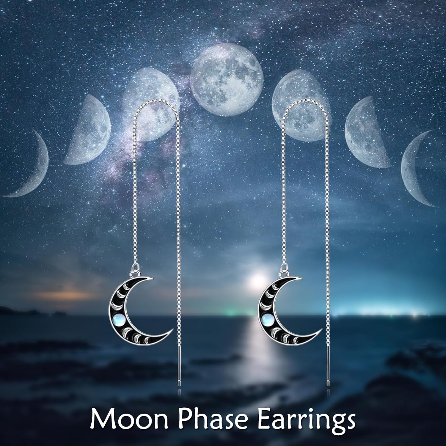 VONALA Irish Knot Moonstone/Dreamcatcher/Evil Eye Hand of Fatima/Bee/bat Animal Pull Through Earrings/Tai Chi/Pineapple ear thread 925 Sterling Silver Pull Through Earrings Jewellery for Women