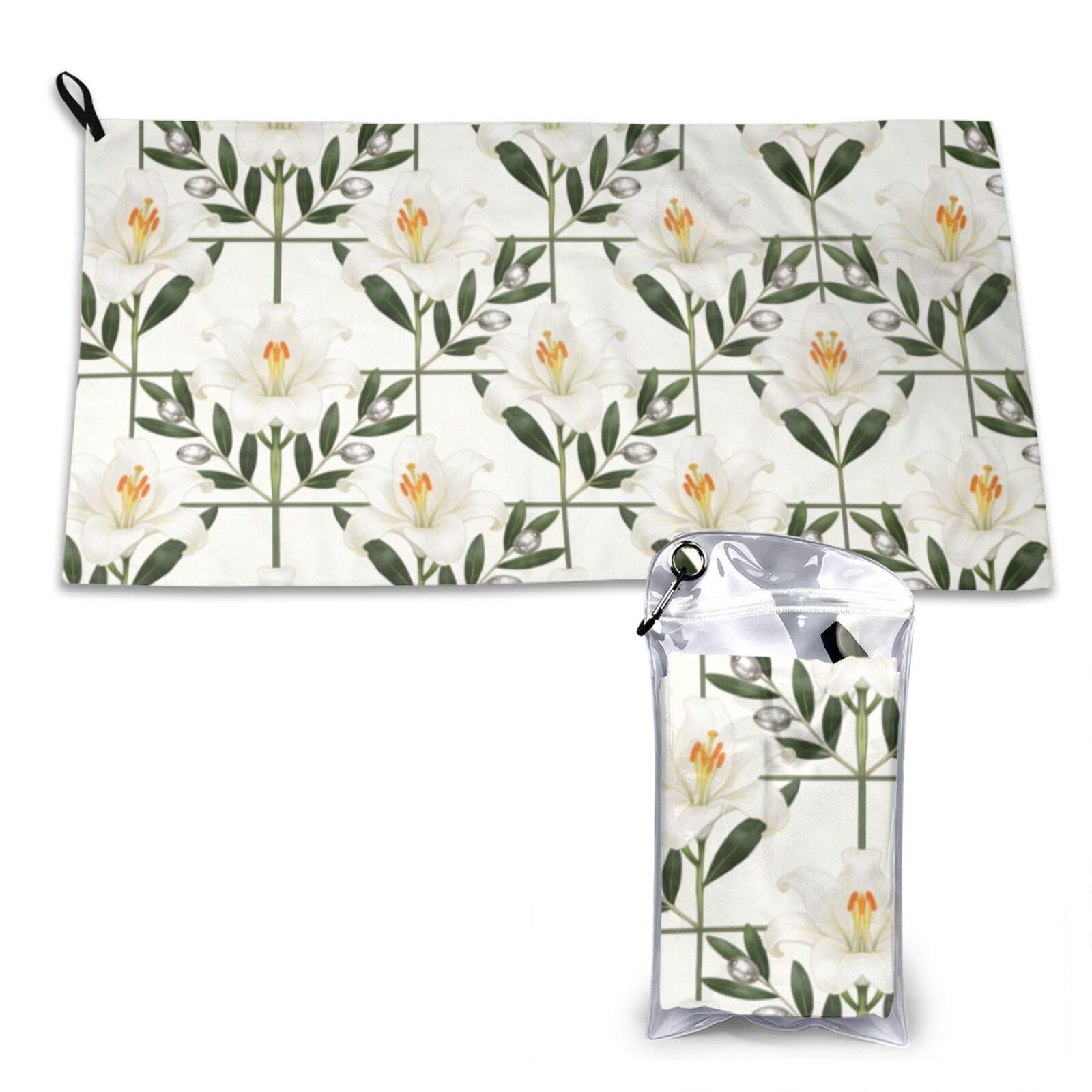 DUYKIMQW White Lily Grid Pattern Print Quick Dry Towel 16x31.5in White