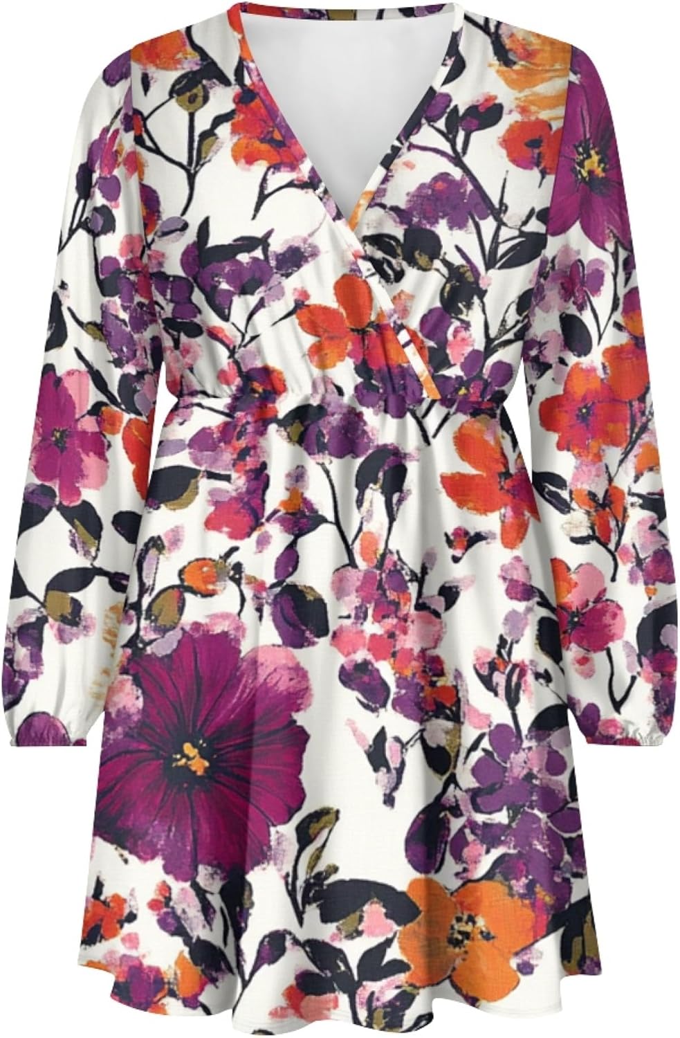 Easter Dress for Women Lantern Sleeve Floral 2025 Fashion Empire Waist V Neck A Line Holiday Party Mini Dress - Image 5