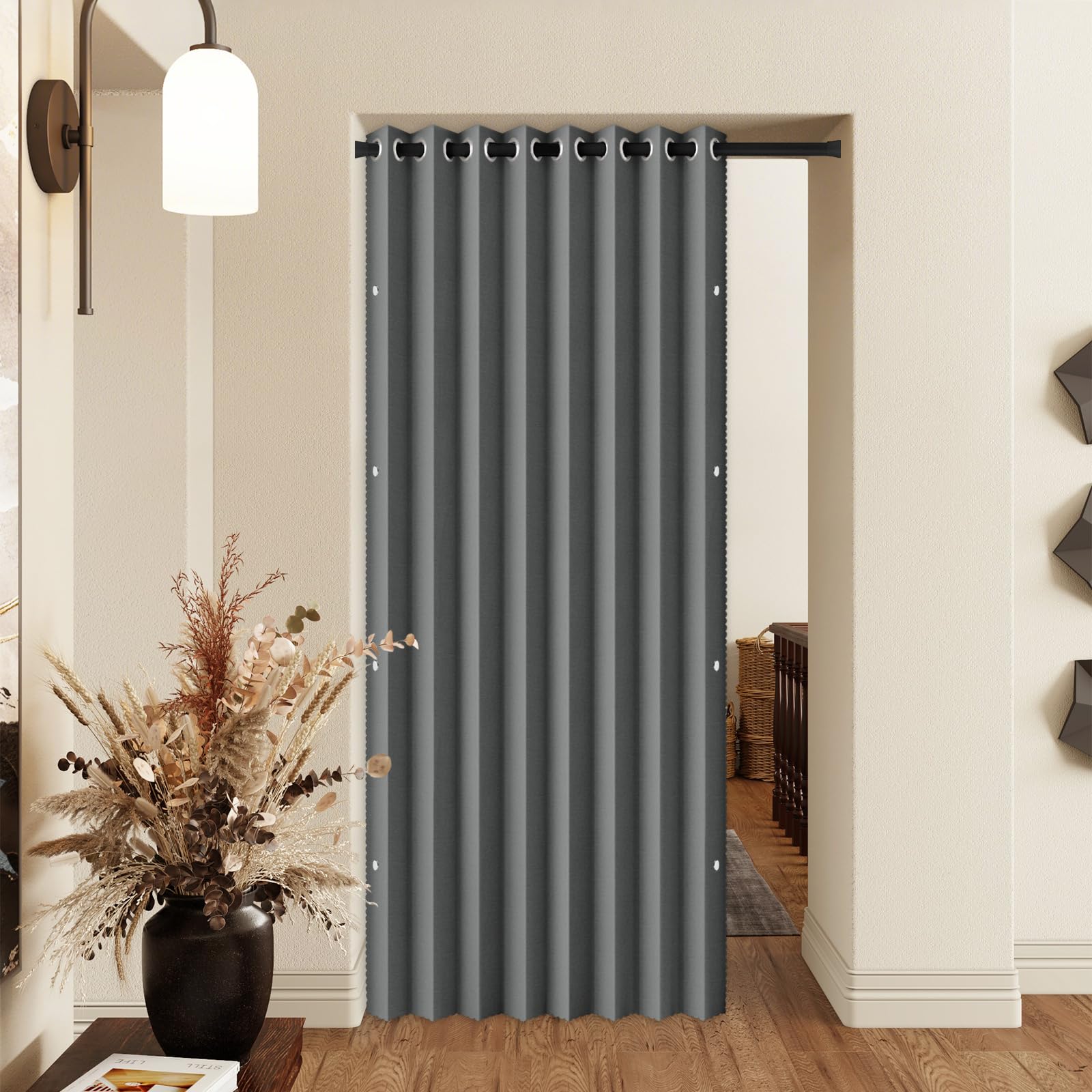Cortina de Puerta Magnética Opaca - Incluye Barra Telescópica Ajustable Cocina, como Cortina Separadora de Habitaciones, Cortina para Armario sin Puertas y Dormitorio, Gris