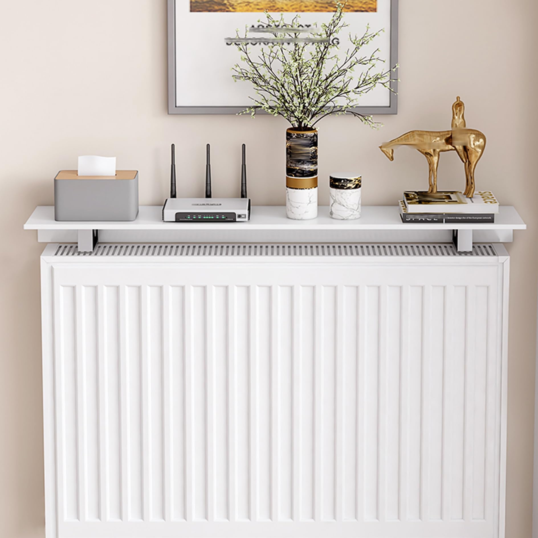 Mensola per Termosifone,Termosifone Alluminio,Copritermosifone Bianco Moderno,Copri Termosifone,Copri Caloriferi Termosifoni in ghisa,Antifumo Antipolvere,per Ufficio,Domestico,Soggiorno(35cm)