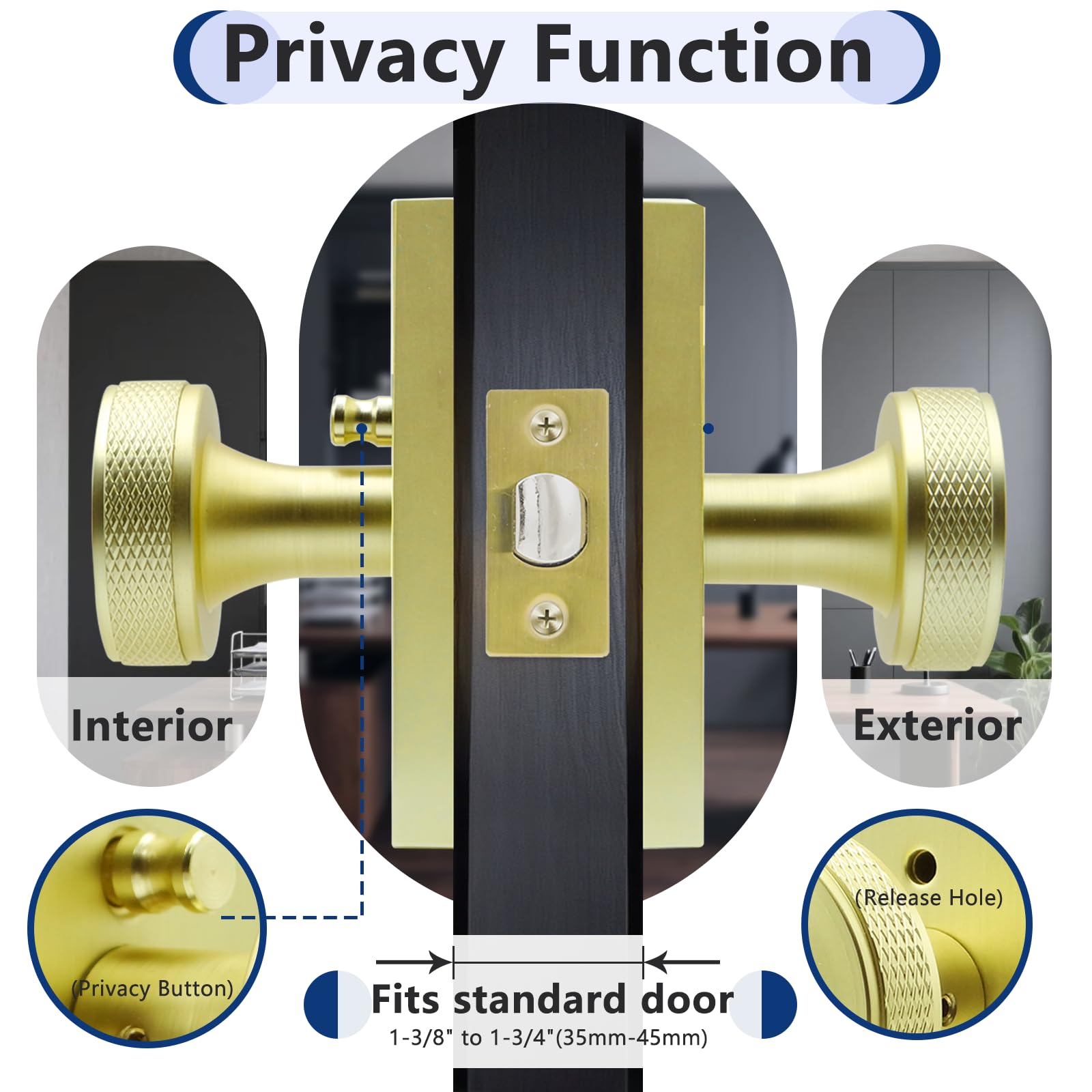 Modern Satin Gold Door Knobs with Lock - Premium Quality -4