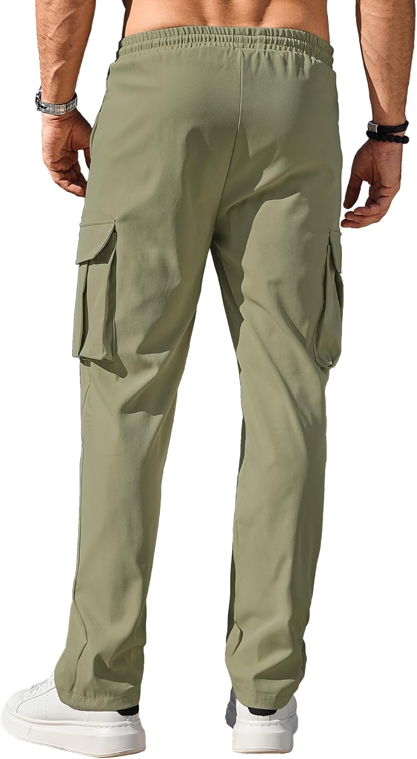 Comdecevis Men's Casual Cargo Pants Workout Joggers Stretch Sweatpants Hiking Drawstring Tactical Pants with Multi Pockets - Image 4