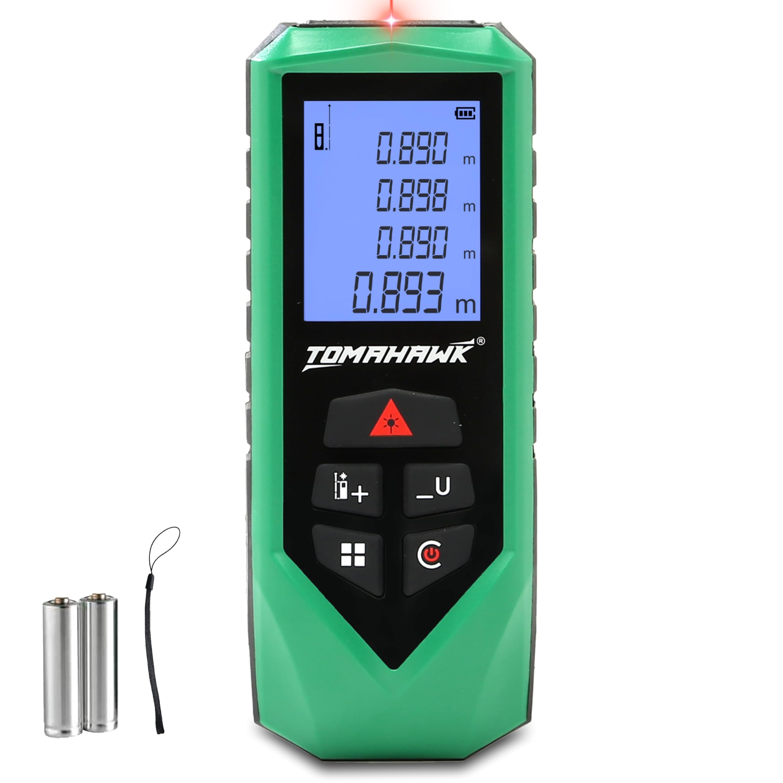 TOMAHAWK® TFR-0100 LT Laser Distance Meter MC 100m RL THK | 100m/325ft Range | IP54 Waterproof Level | Backlit LCD, Batteries Included | Versatile Laser Measuring Device | GS & CE Certified