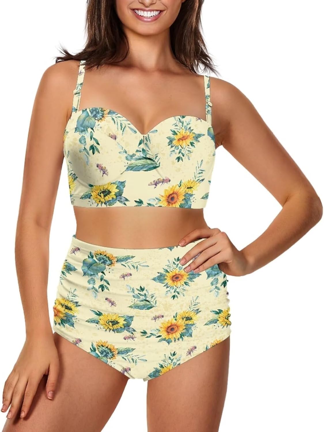 ZOUTAIRONG Bikini Sets for Women Tummy Control Bathing Suits Women Swimsuits High Waist Off Shoulder Size S-2XL