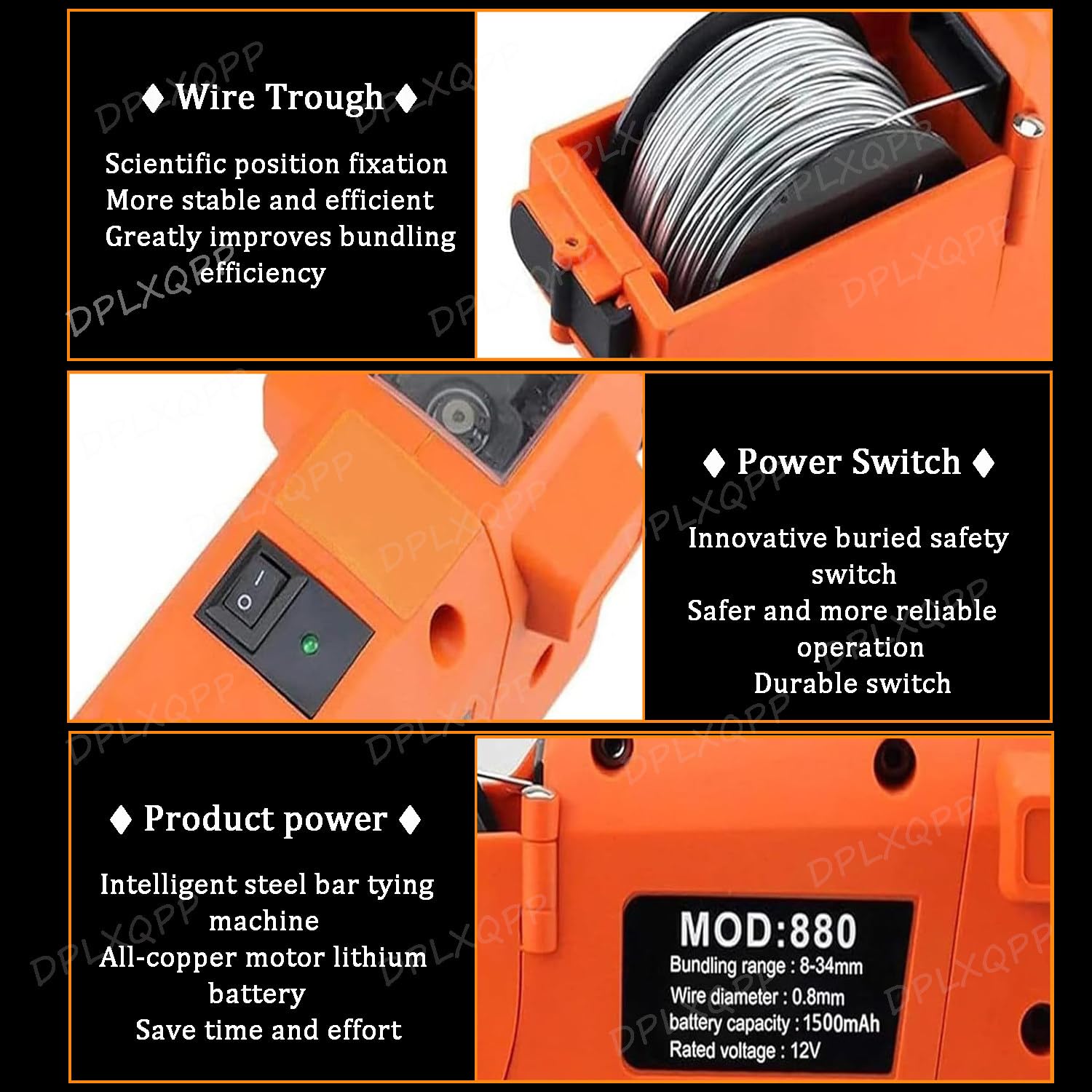 Máquina Atadora De Alambre para Ferralla Industrial,con 2 Baterías Recargables,12v,Rango De Atado,8-34 Mm,para Grandes Proyectos De Ingeniería Civil,2 * 9000Amh-8-34mm