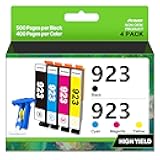 923 Ink Cartridges for HP Printers Compatible for HP 923 Ink Cartridges HP923 for HP Officejet Pro 8130e 8120e 8135e 8139e 8120e 8125e Printers (4 Pack 923 Ink Black Cyan Magenta Yellow Without Chip)