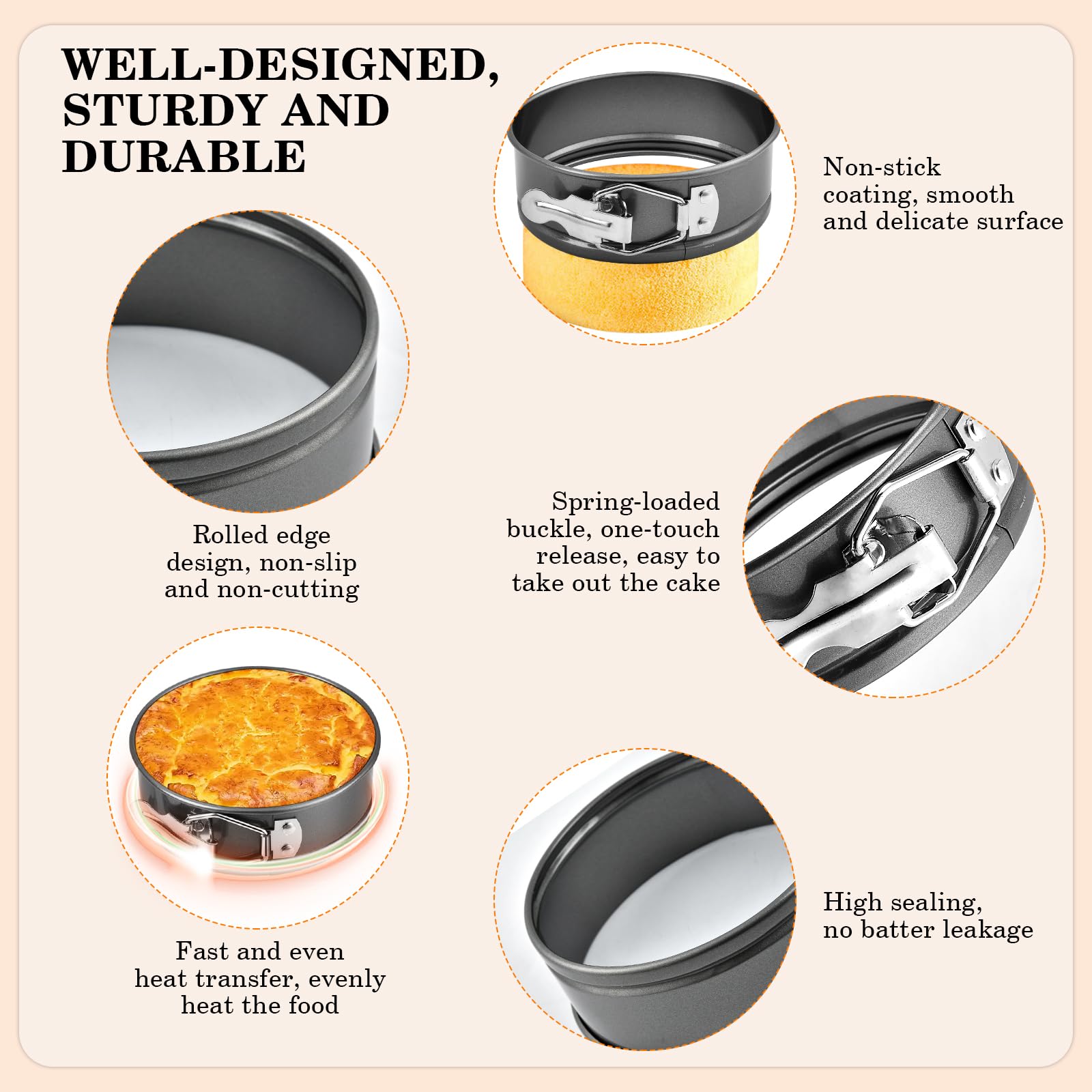 8 moldes de 4 pulgadas, mini moldes redondos para tartas de queso con parte inferior extraíble, moldes antiadherentes de acero para hornear, pizzas y quiches