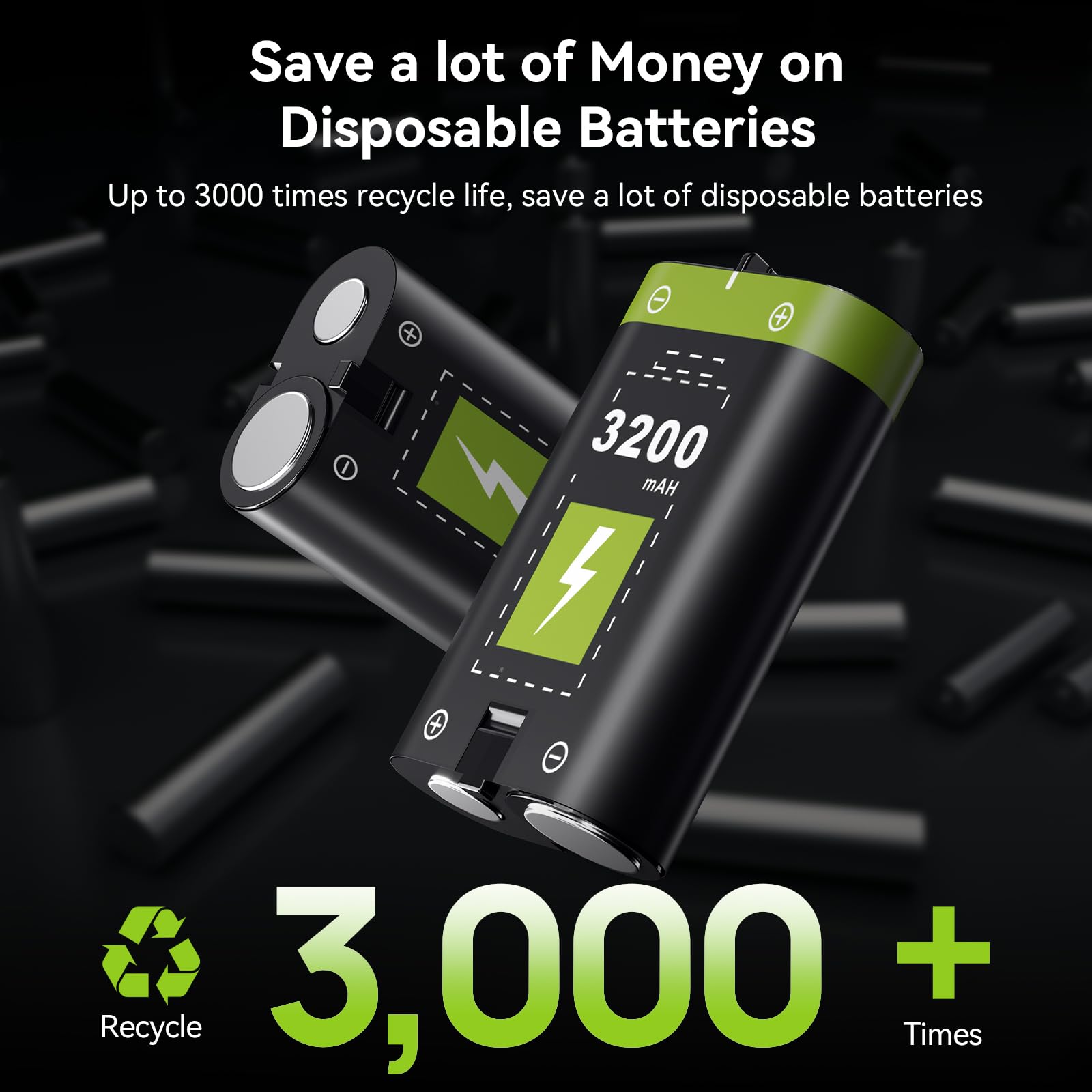 Lot de 4 batteries rechargeables de 3200 mAh pour manette Xbox Series X/Xbox Series S/Xbox One/Xbox One S/X/Elite, kit de batterie rechargeable avec station et câble de type C