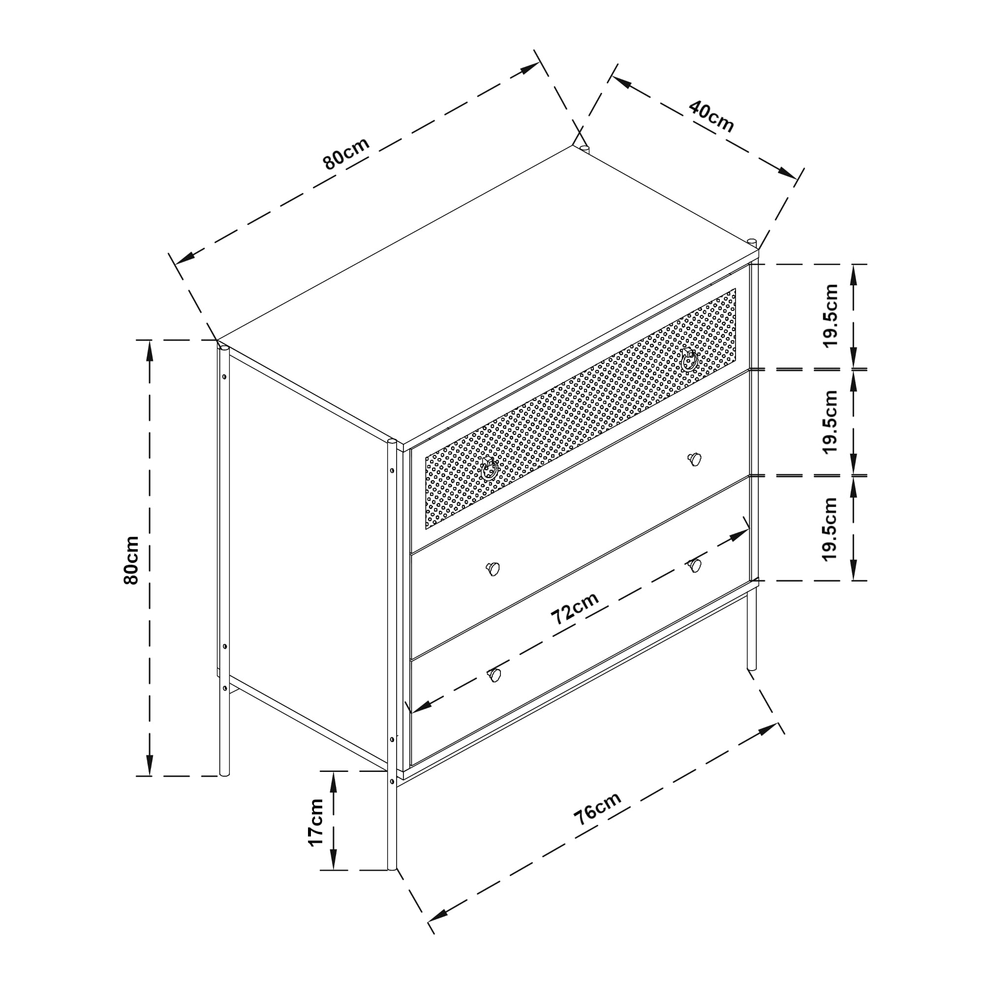 [en.casa] Cassettiera Comò con 3 Cassetti Ampi Mobile Organizzatore per Soggiorno Camera da Letto Mobile Contenitore 80 x 80 x 40 cm Effetto Rovere/Nero