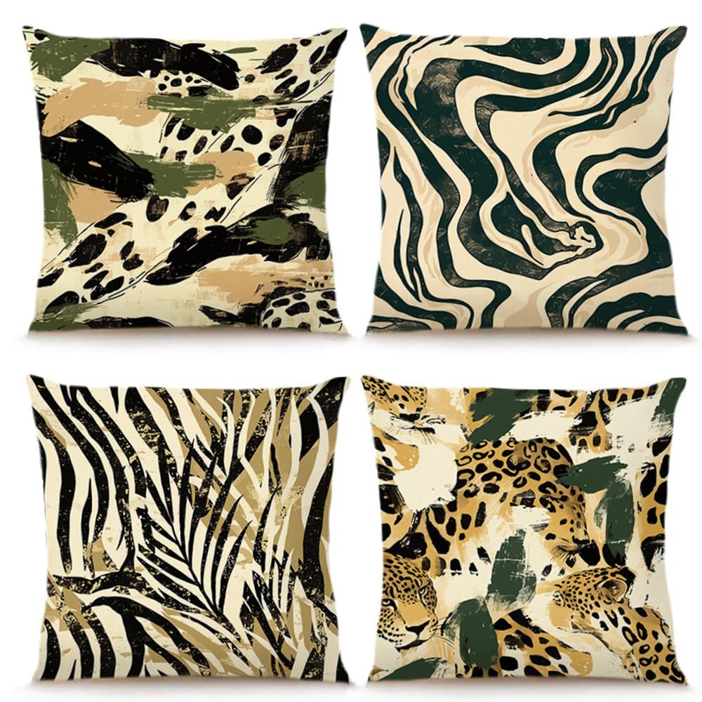 Housse de coussin 60x60 en lin léopard : confort quatre saisons salon