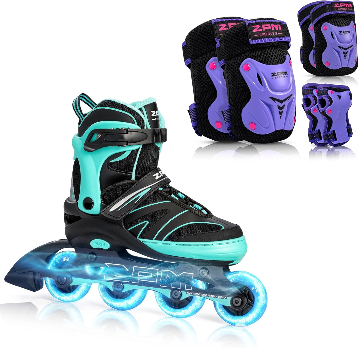 2PM SPORTS Mint M Inline Skates & Purple M Protective Gear Set
