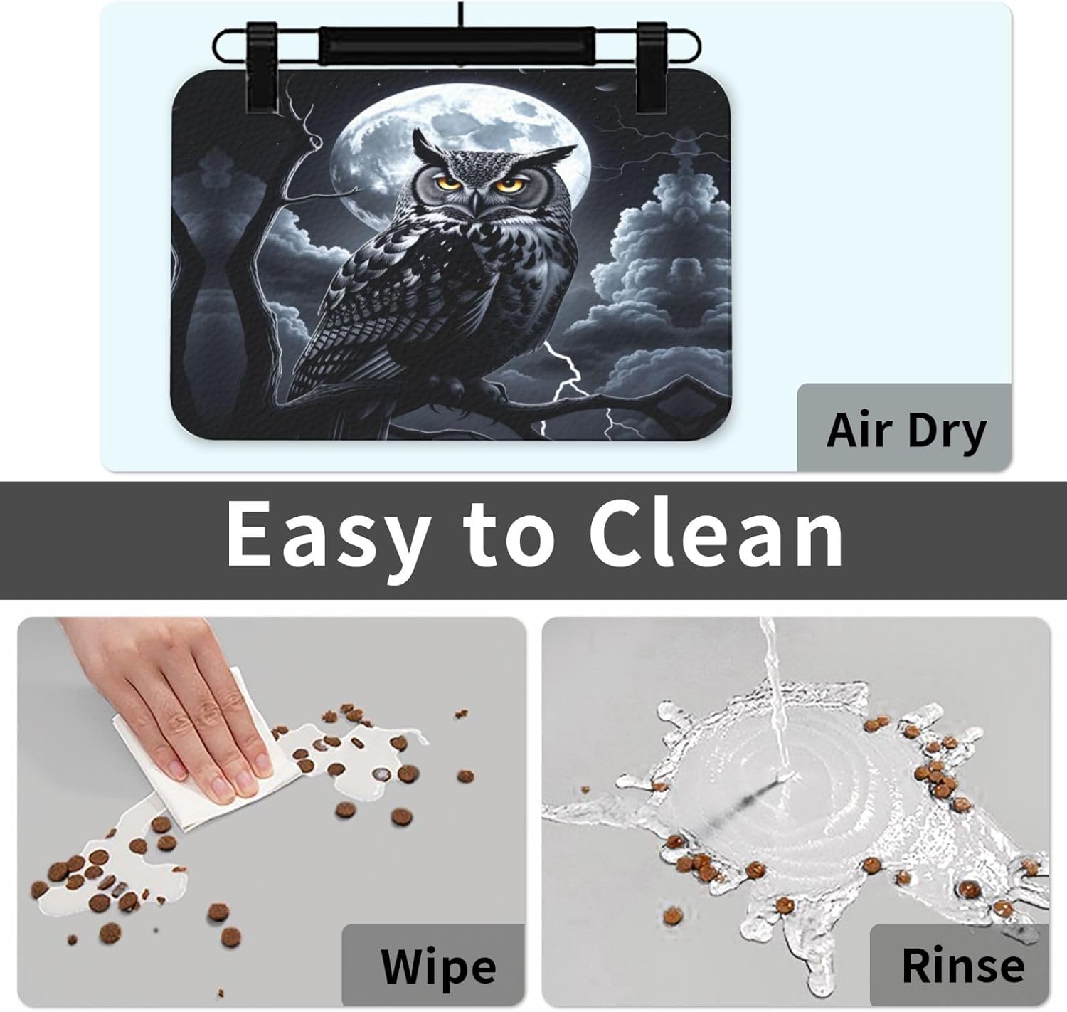 Owl Moon Night Pet Food Mat Dog Non-Slip Feeding Mat Cat Bowl Mats Pets Placemat for Food and Water 40x60cm