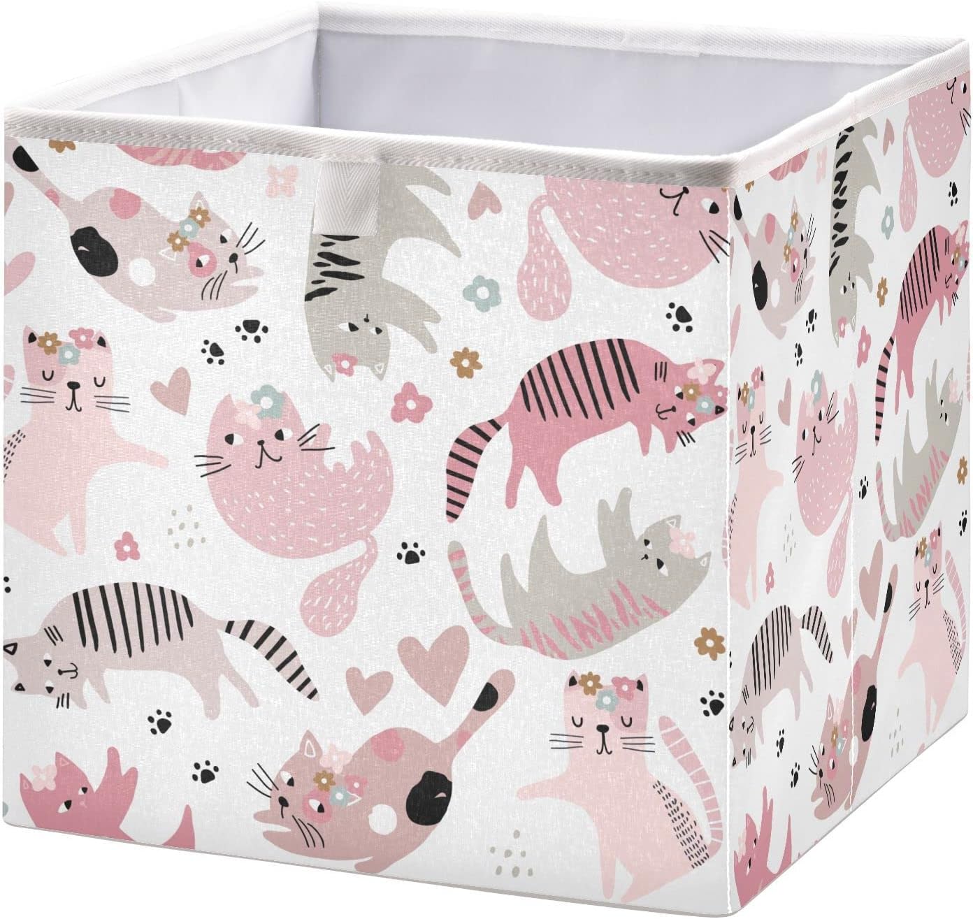 CaTaKu Cute Girl Cats Cubes Storage Bins 11 inch Collapsible Fabric Storage Baskets Shelves Organizer Foldable Decorative Bedroom Storage Boxes for Organizing Home