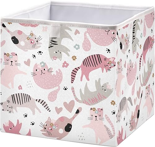 CaTaKu Cubos de almacenamiento plegables de tela de 11 pulgadas con diseño de gatos y niñas, organizador de estantes, cajas de almacenamiento