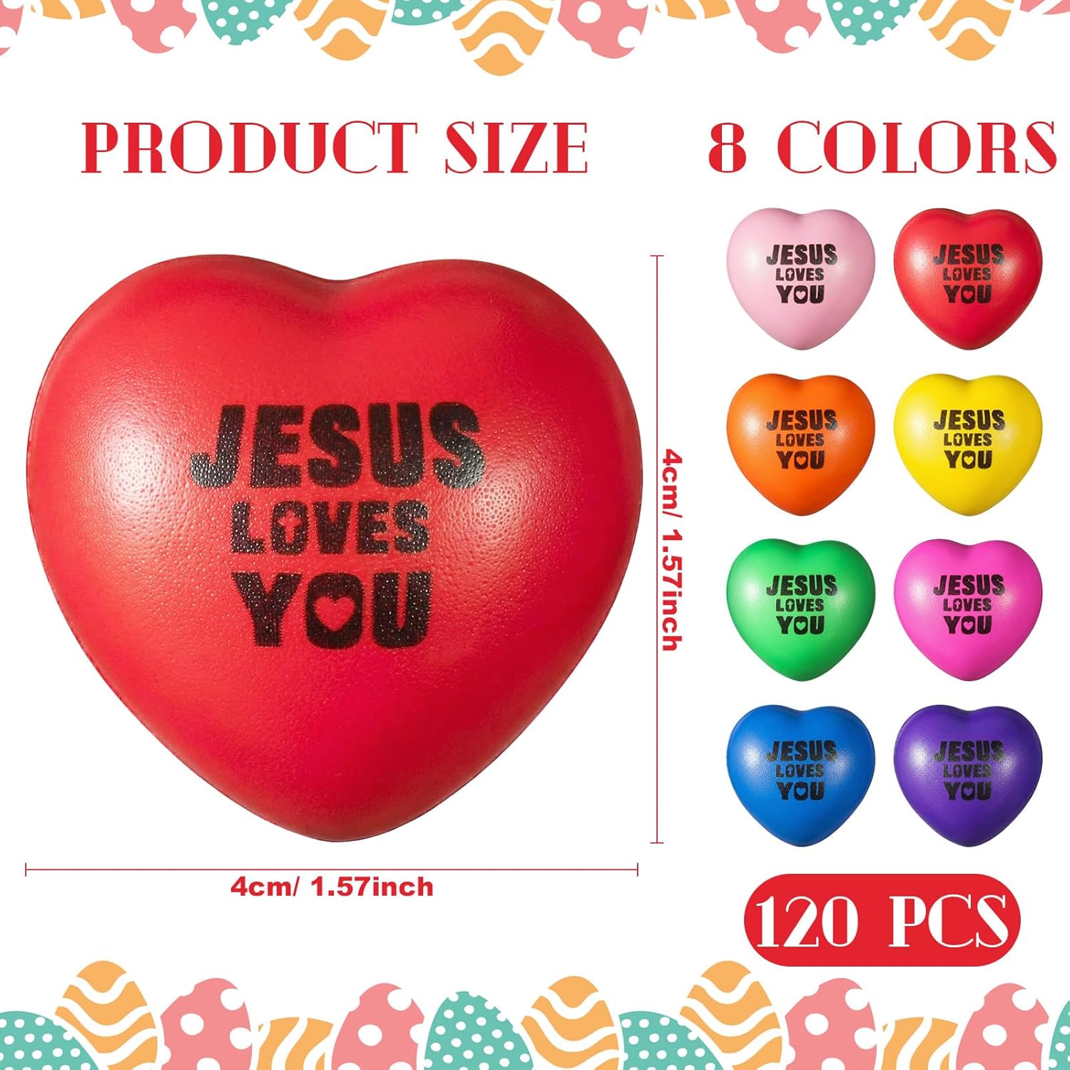 Skylety 240 Pcs Jesus Loves You Heart Stress Balls Bulk Christian Foam Relief Stress Squeeze Balls Gift for Kid Adult Religious Party Favor Classroom Sunday School Reward Bible Church Group(1.57Inch)