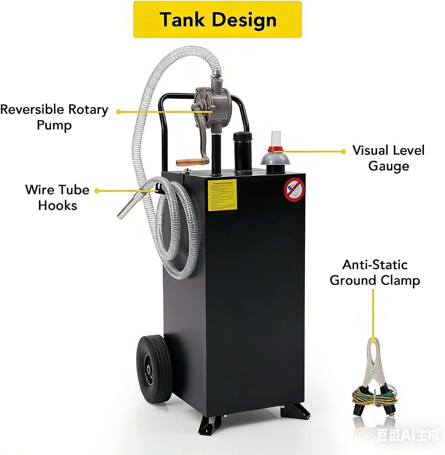 50 Gallon Heavy Duty Gas Caddy, 4 Wheels Portable Fuel Tank with Manual Transfer Pump, Marine & Commercial Fuel Storage Container for Boats, Cars, Black