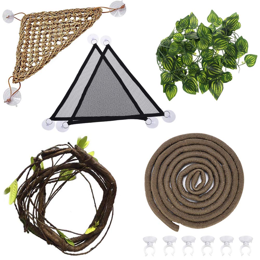 Hamiledyi Bearded Dragon Tank Accessories Lizard Hammock Jungle Climber Vines Flexible Leaves Bendable Vine Artificial Branch Habitat Reptile Decor for Climbing, Chameleon, Lizard,Gecko,Snake