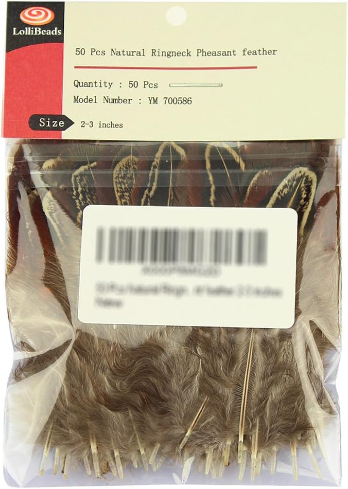 LolliBeads (TM) 50 Pcs Natural Ringneck Pheasant feather 2-3 inches