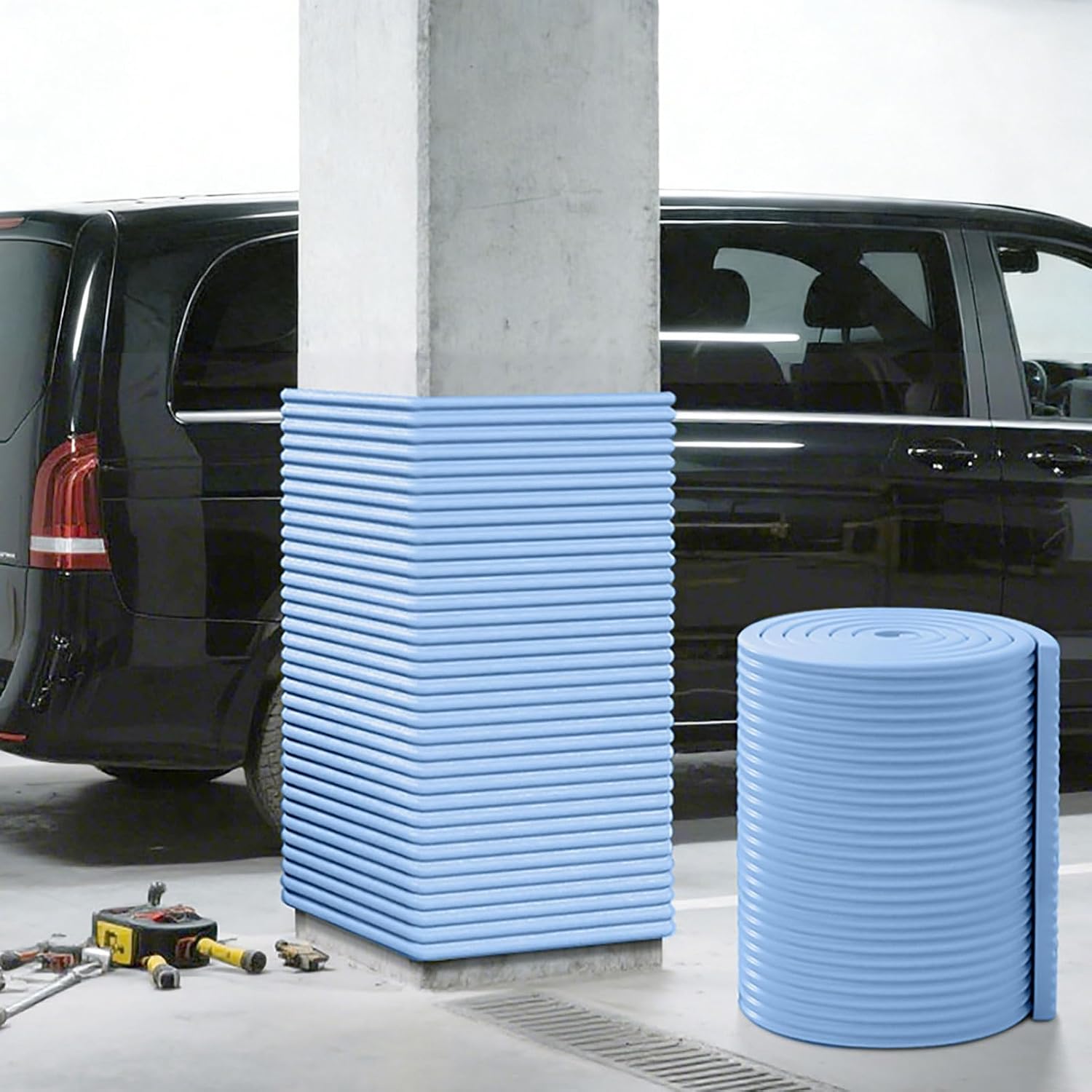6.56FT Garage Wall Protector, Extra-Wide Foam Car Door Guard, Self-Adhesive Anti-Collision Bumper for Parking, Warehouse, Stair & Furniture Safety (Blue, 2 PCS, 40 cm Wide)