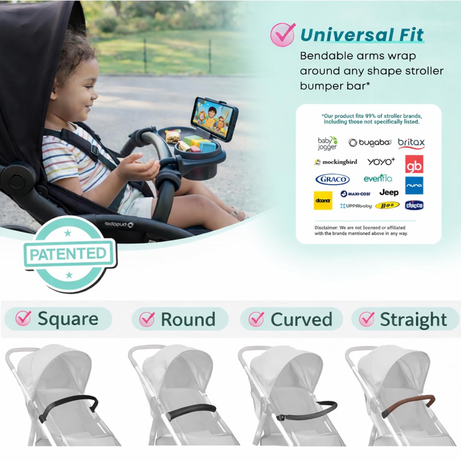 Swanoo Universal Stroller Snack Tray with Phone Holder | Compatible with Nuna Mockingbird Bugaboo Uppababy | Stroller Bumper Bar Tray Attachment | Baby Toddler Disneyland -Single Pack