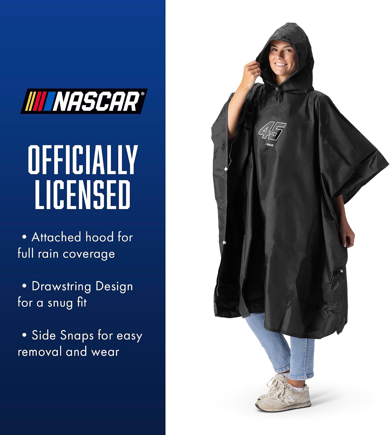Northwest NASCAR Rain Poncho, Water Resistant Hooded Pullover with Mesh Bag, Lightweight Adult Stadium Gear, 44 x 49 in