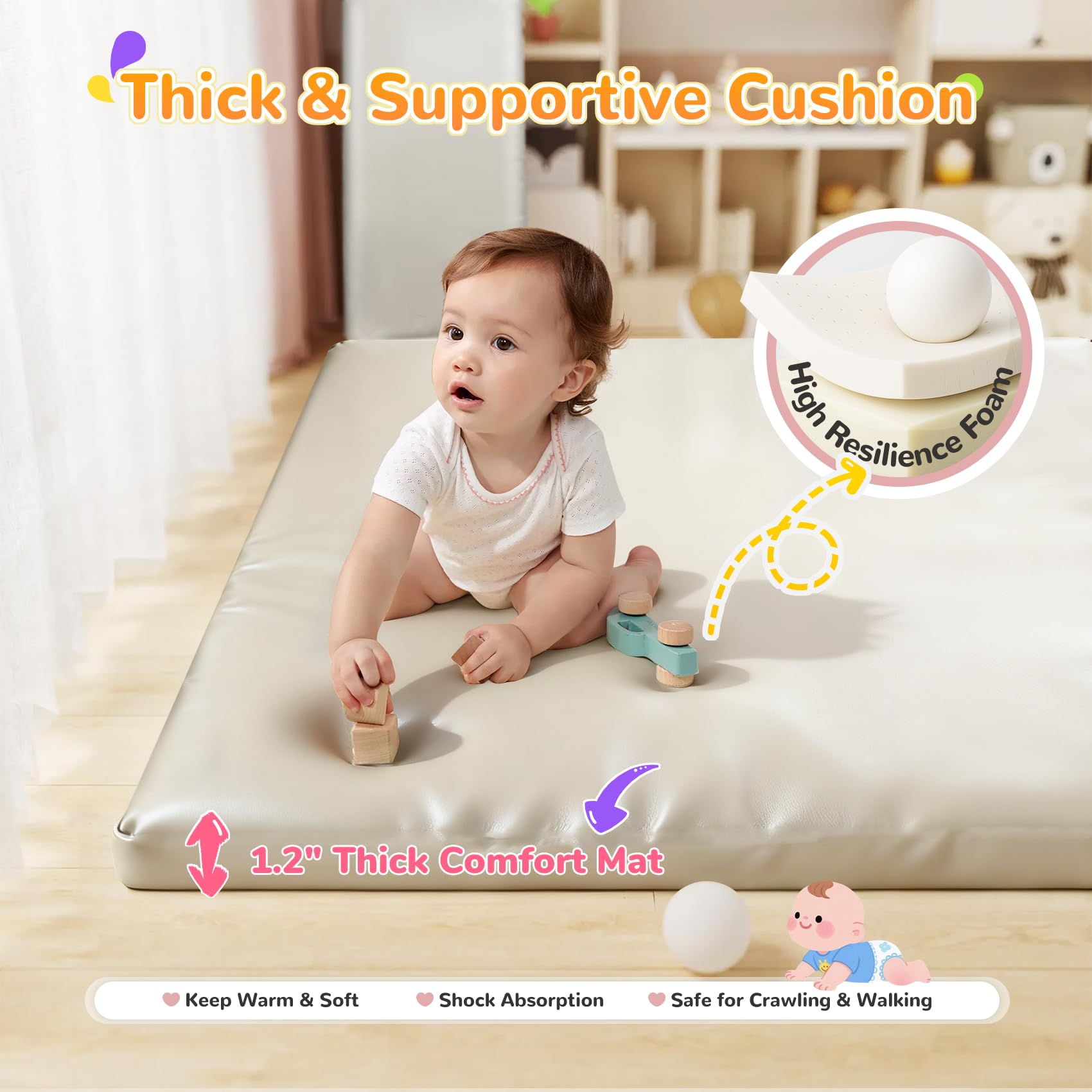 Baby-Spielmatte aus PU-Leder, 3,6 cm dick, faltbar, wasserdicht, 50 × 50 cm Laufgittermatte, ungiftig, leicht zu reinigen, verdickter Schaumstoff gepolstert, perfekt für Bauchzeit und Krabbeln, Babys
